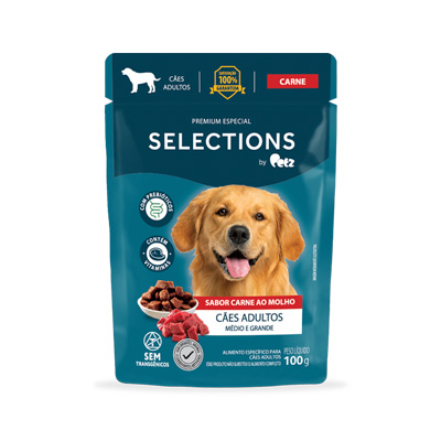 Ração Úmida Selections para Cães Adultos de Porte Médio e Grande Sabor Carne ao Molho 100g