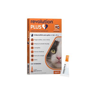 Antiparasitário Revolution Plus Zoetis para Gatos de 2,6 kg a 5 kg - 0,5 ml 3 pipetas