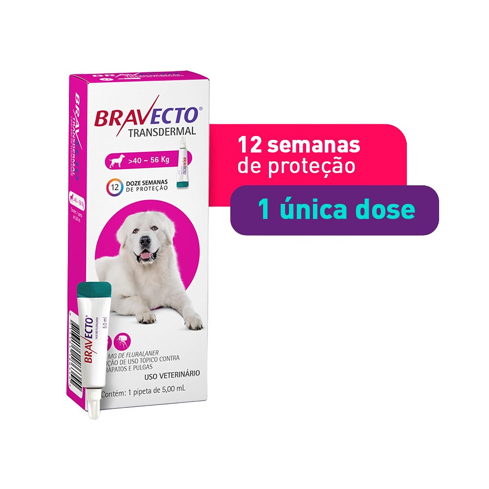 Antipulgas e Carrapatos Bravecto Transdermal para Cães de 40kg a 56kg - 1400mg