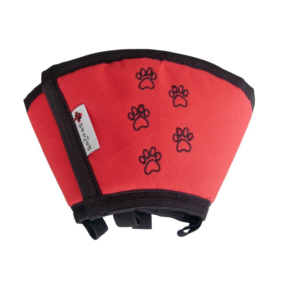 Colar Elizabetano de Tecido Pet Med Cães e Gatos Conforto Vermelho e Preto