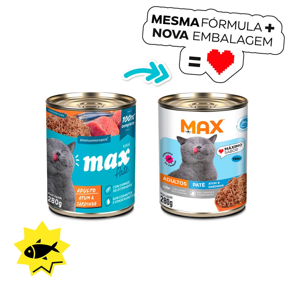 Ração Umida Max Cat Lata para Gatos Adultos sabor Atum e Sardinha