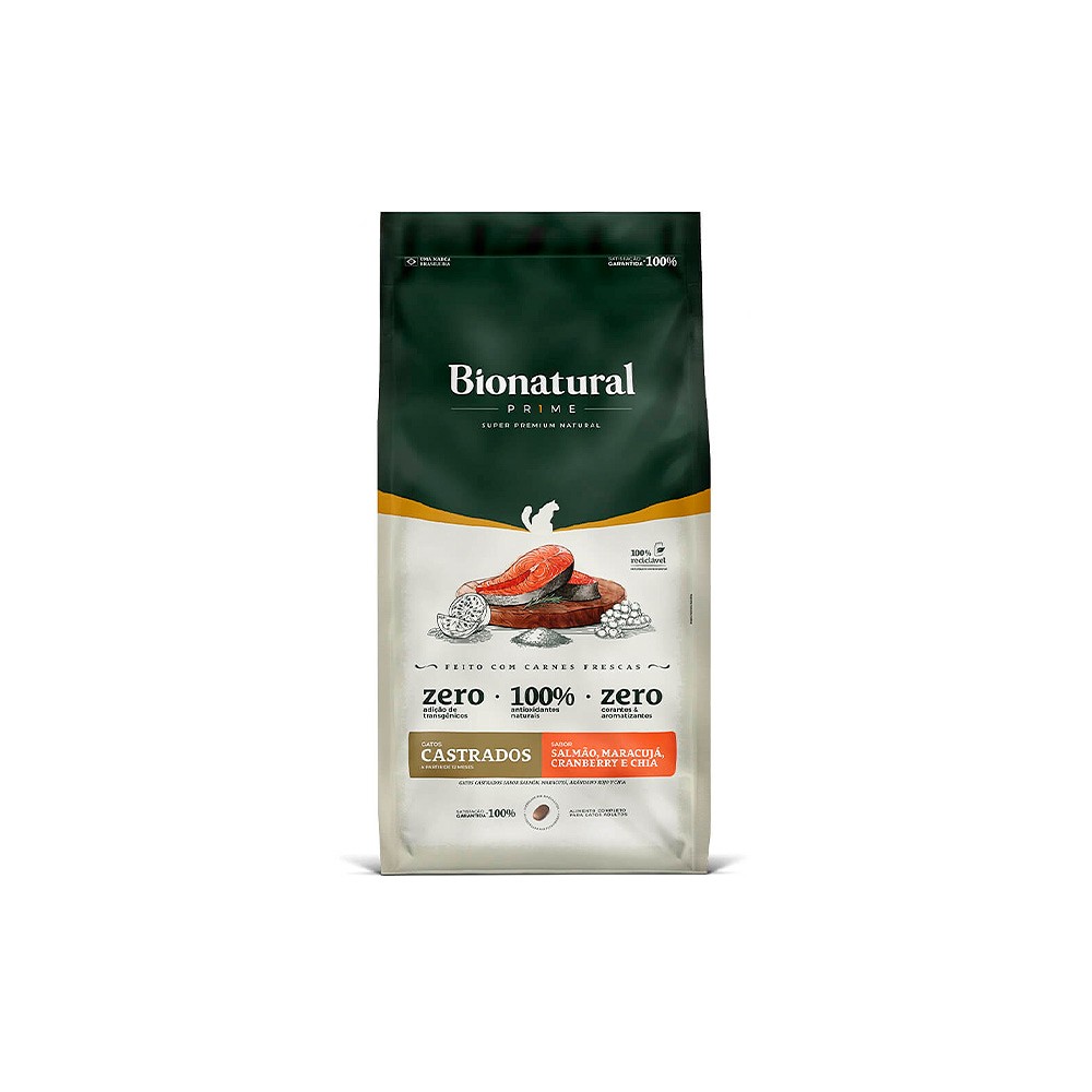 Ração Bionatural Prime para Gatos Castrados Sabor Salmão 