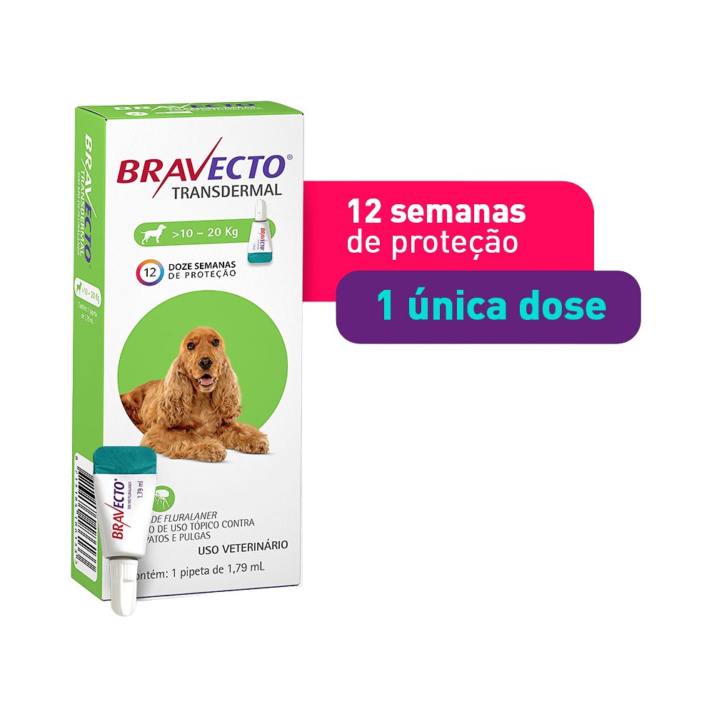 Antipulgas e Carrapatos Bravecto Transdermal para Cães de 10kg a 20kg - 500mg