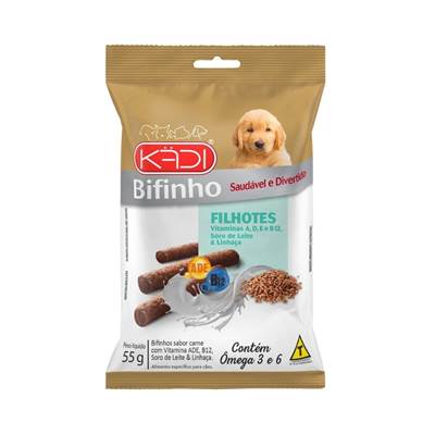 Snack Kadi Bifinho para Cães Filhotes Carne com Vitamina, Soro de Leite e Linhaça 55g