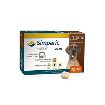 Antipulgas e Carrapatos Simparic 120 mg para Cães de 40,1kg - 60kg 1 comprimido