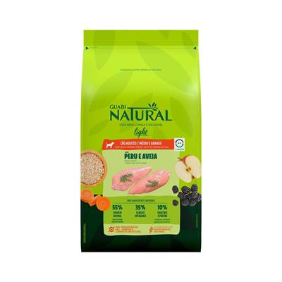 Ração Guabi Natural para Cães Adultos Light raças Médias e Grandes sabor Peru e Aveia 12kg