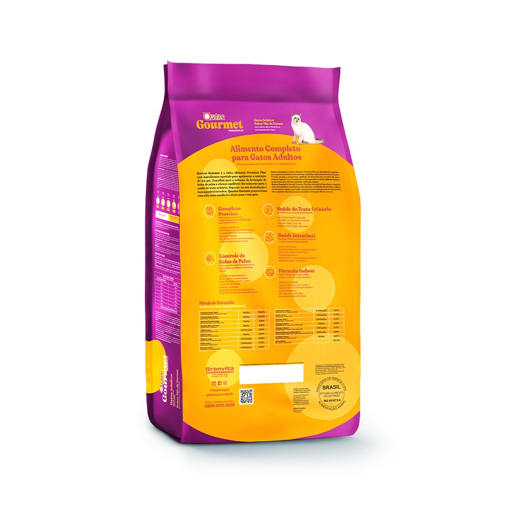 Ração Quatree Gourmet para Gatos Adultos Sabor Mix De Carnes