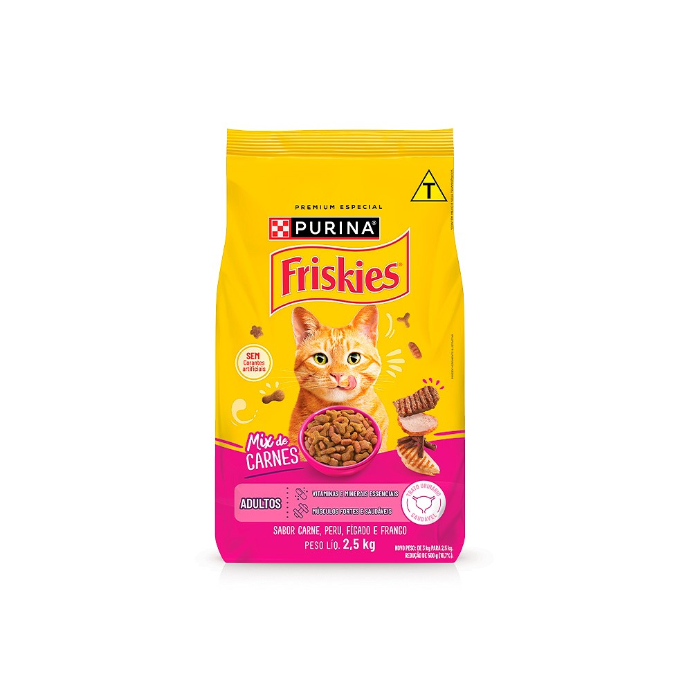 Ração Friskies Mix de Carne para Gatos Adultos sabor Carne, Peru, Fígado e Frango
