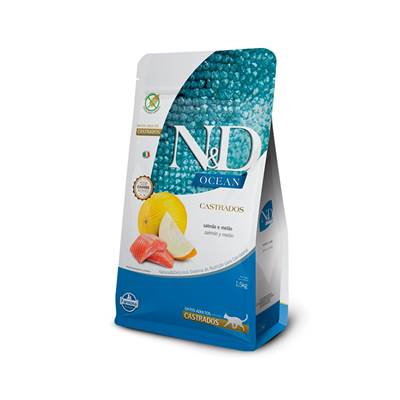 Ração N&D Ocean para Gatos Adultos Castrados sabor Salmão e Melão 7,5kg