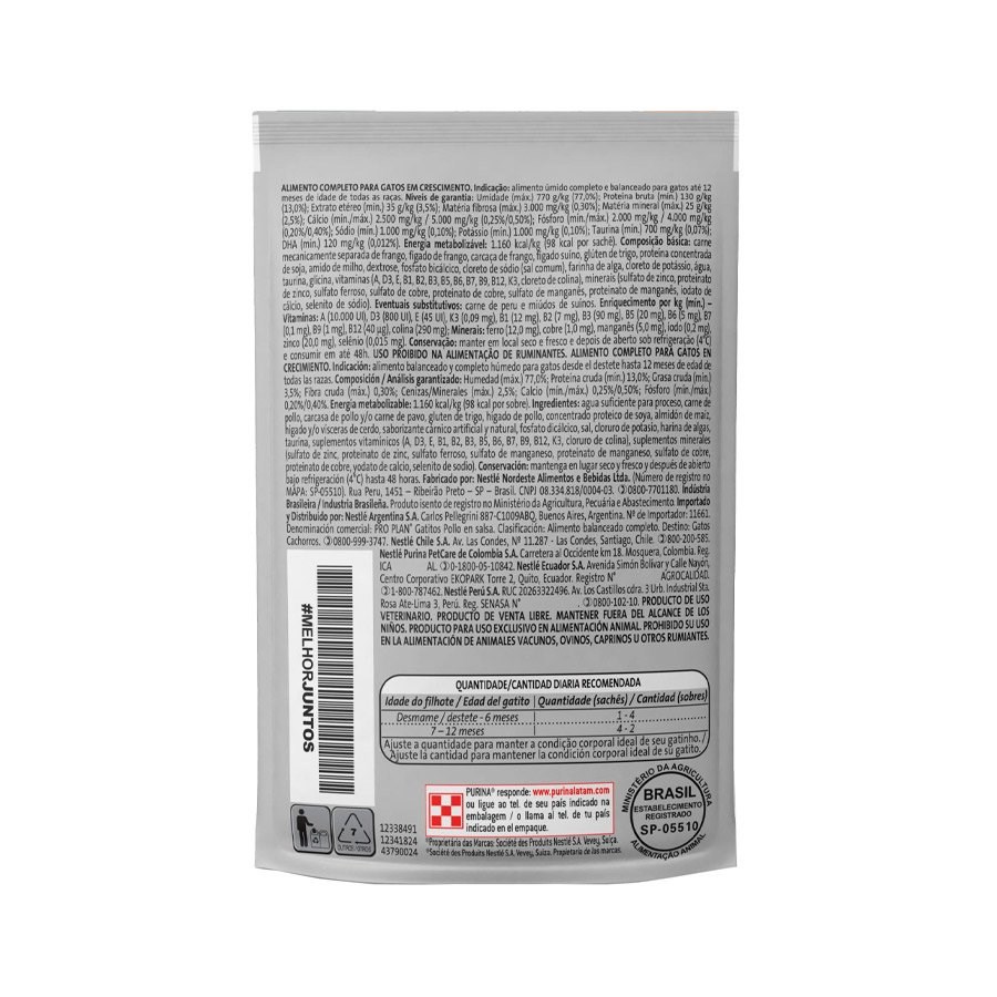 Ração Pro Plan Sachê Kitten para Gatos Filhotes sabor Frango ao Molho