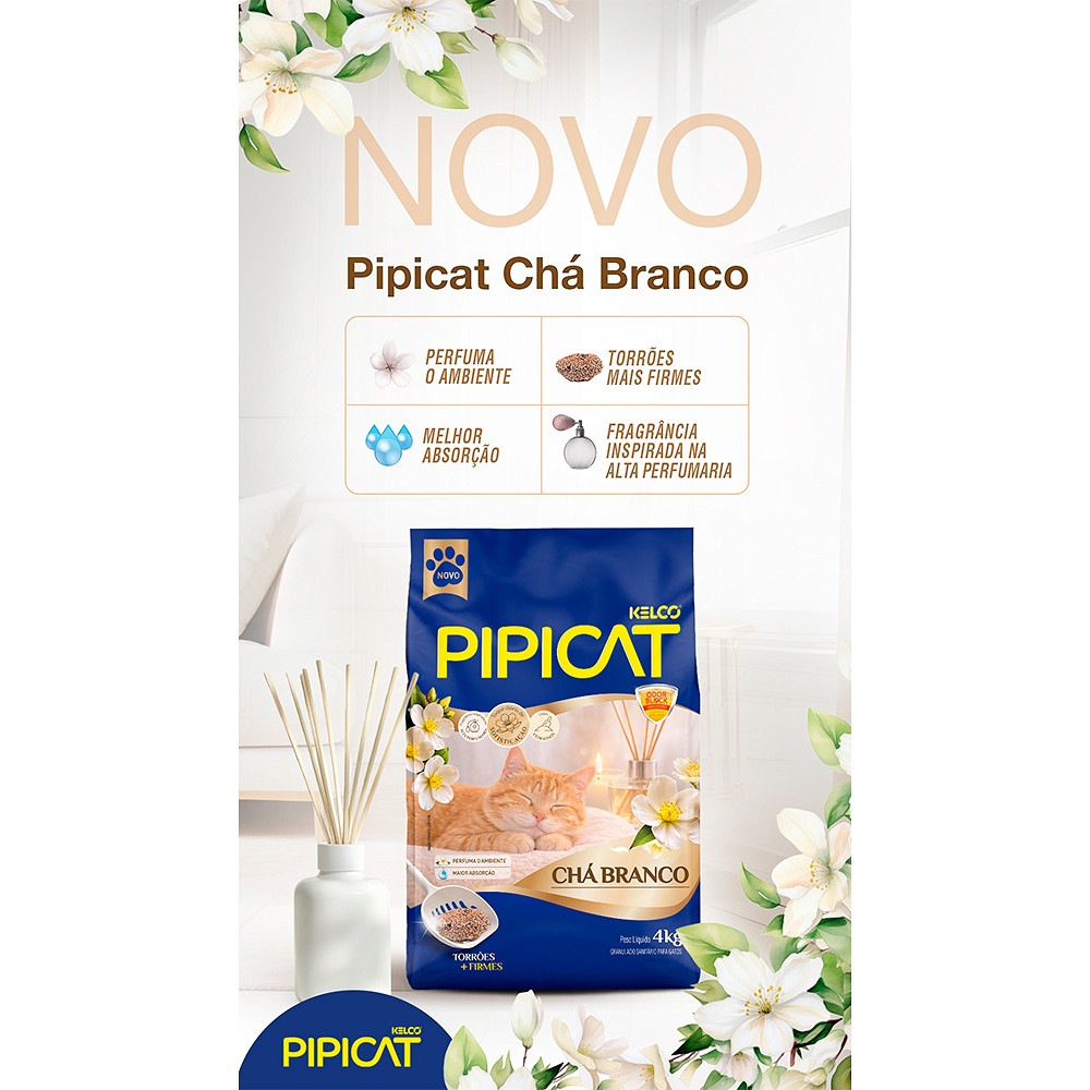 Areia Higiênica Pipicat Chá Branco para Gatos