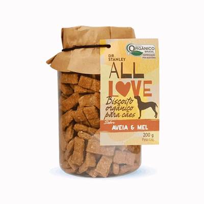 Biscoitos Orgânicos All Love para Cães sabor Aveia & Mel 200g