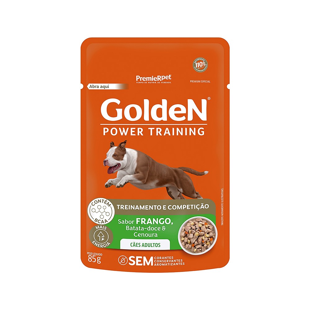Ração Golden Power Training para Cães Adultos sabor Frango, Batata Doce e Cenoura