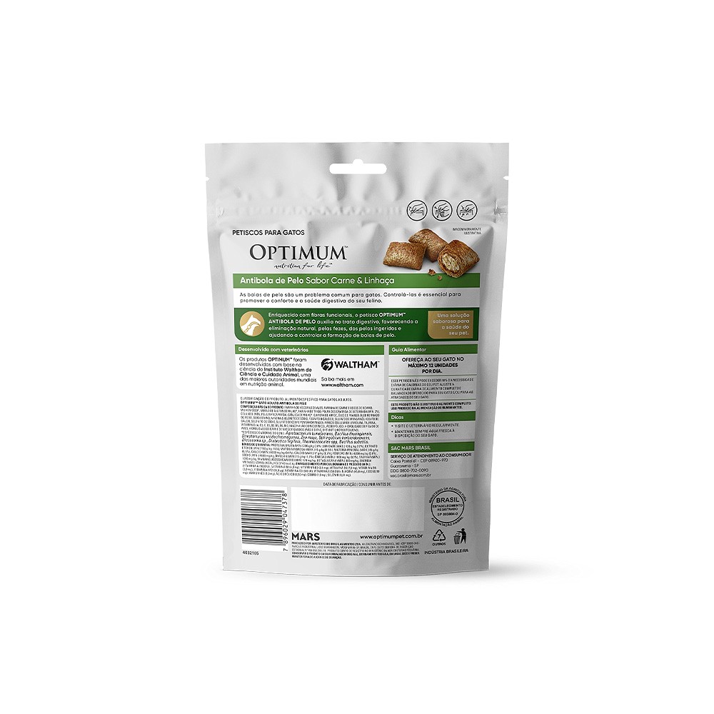 Petisco Optimum Anti Bola de Pelo sabor Carne e Linhaça para Gatos Adultos