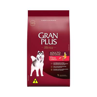 Ração Granplus Menu para Cães Adultos sabor Carne & Arroz 
