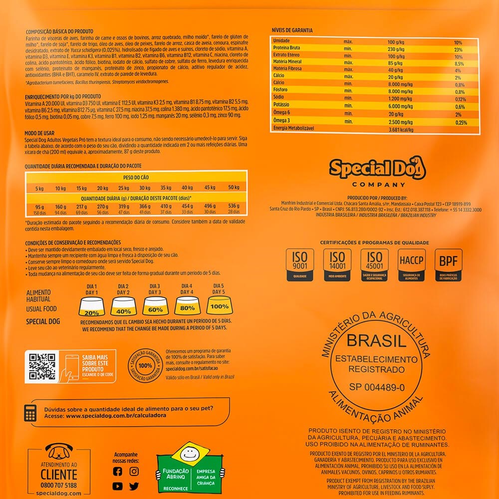 Ração Special Dog Vegetais Pro para Cães Adultos