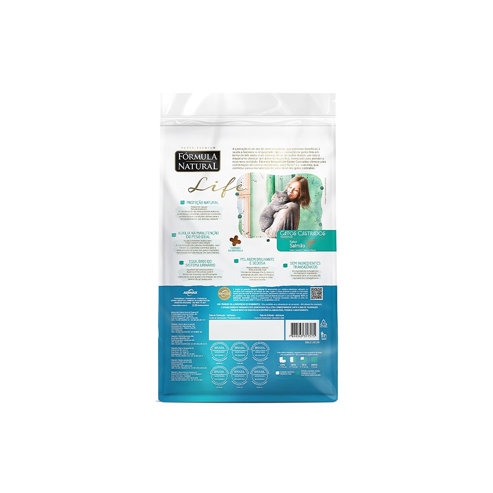 Ração Fórmula Natural Life para Gatos Adultos Castrados sabor Salmão