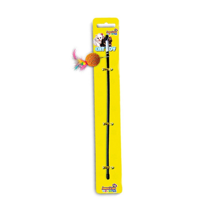 Brinquedo Cat Toy Bolinha com Penacho e Haste para Gatos