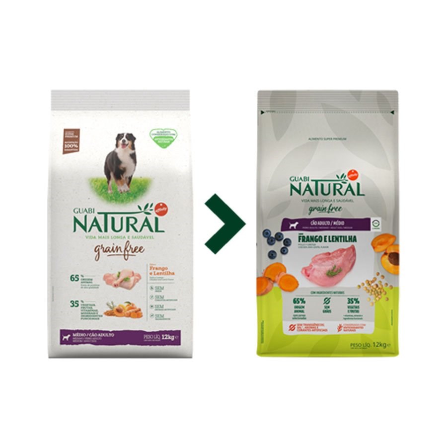 Ração Guabi Natural Grain Free para Cães Adultos Porte Médio sabor Frango & Lentilha