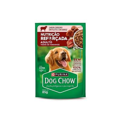 Ração Úmida Dog Chow Nutrição Reforçada para Cães Adultos Sabor Cordeiro em Filetes com Arroz