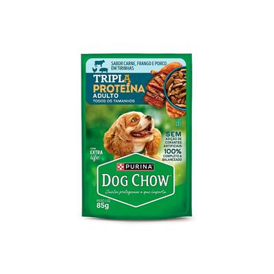 Ração Úmida Dog Chow Tripla Proteína sabor Carne, Frango e Porco em Tirinhas para Cães Adultos