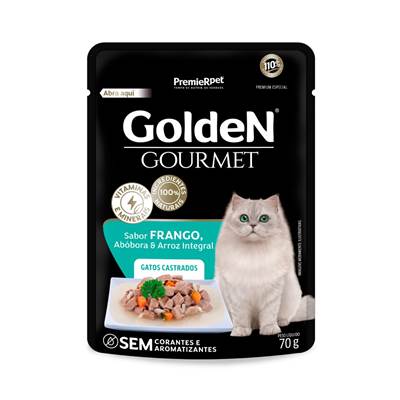 Ração Golden Gourmet para Gatos Adultos Castrados sabor Frango 70g