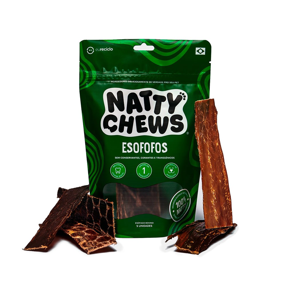 Osso Natty Chews Esôfago Bovino Natural para Cães - 5 Unidades