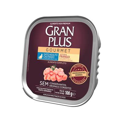 Ração Úmida GranPlus Gourmet Patê sabor Frango para Gatos Castrados