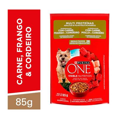 Ração Úmida Purina One para Cães Adultos e Filhotes sabor Carne, Frango e Cordeiro