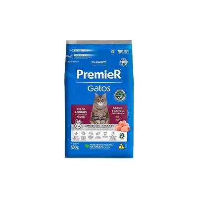 Ração Premier Gatos Adultos de Pelos Longos sabor Frango 500g