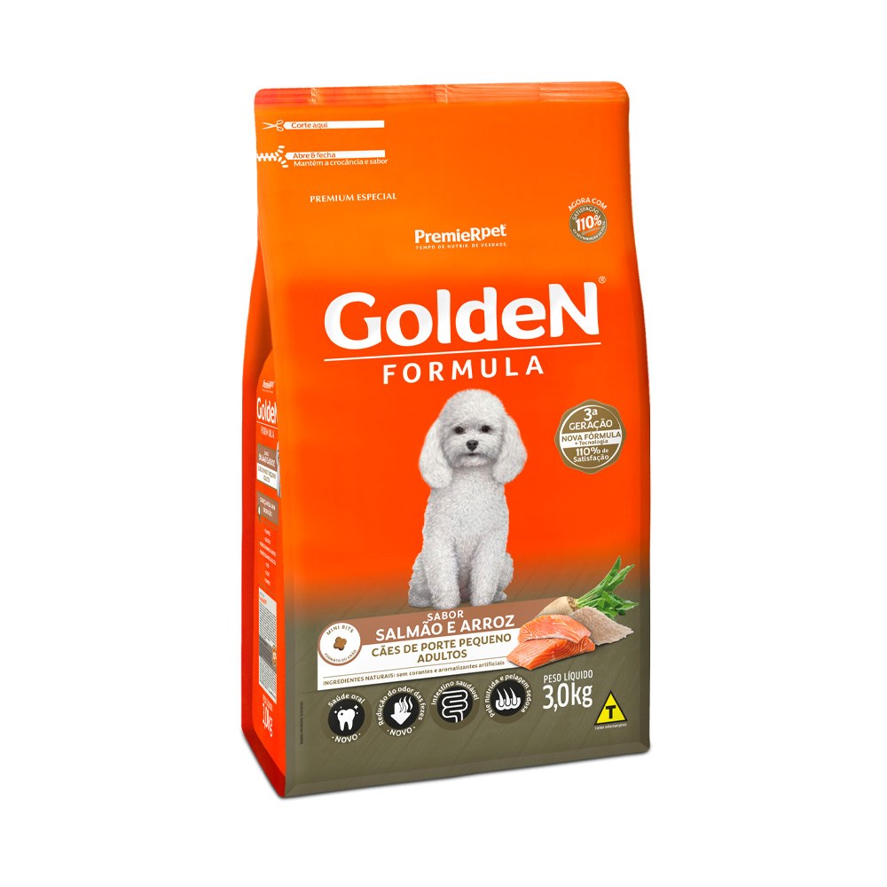 Ração Golden Fórmula Mini Bits para Cães de Pequeno Porte Adultos sabor Salmão & Arroz