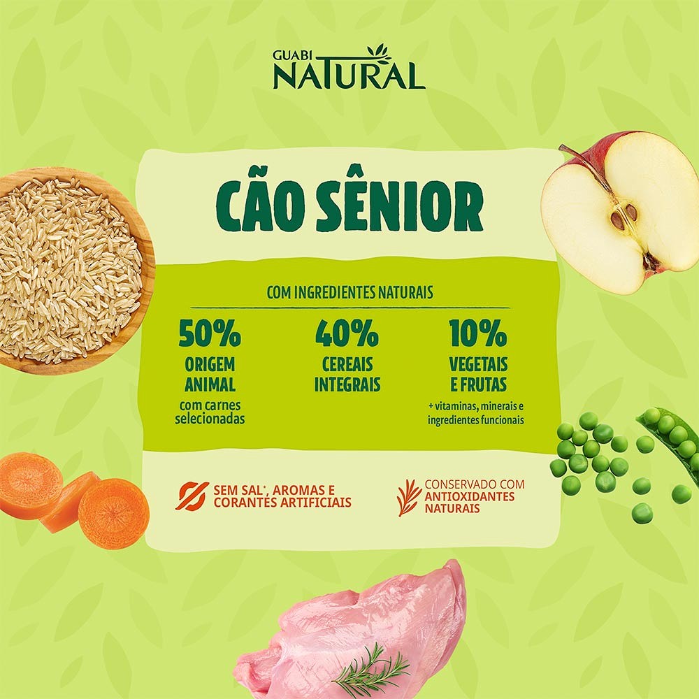 Ração Guabi Natural para Cães Sênior Raças Médias e Grandes sabor Frango e Arroz 
