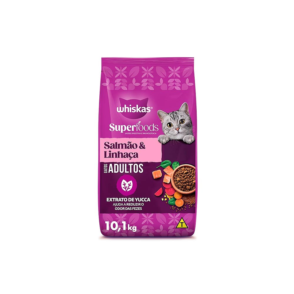 Ração Whiskas Superfoods para Gatos Adultos sabor Salmão e Linhaça