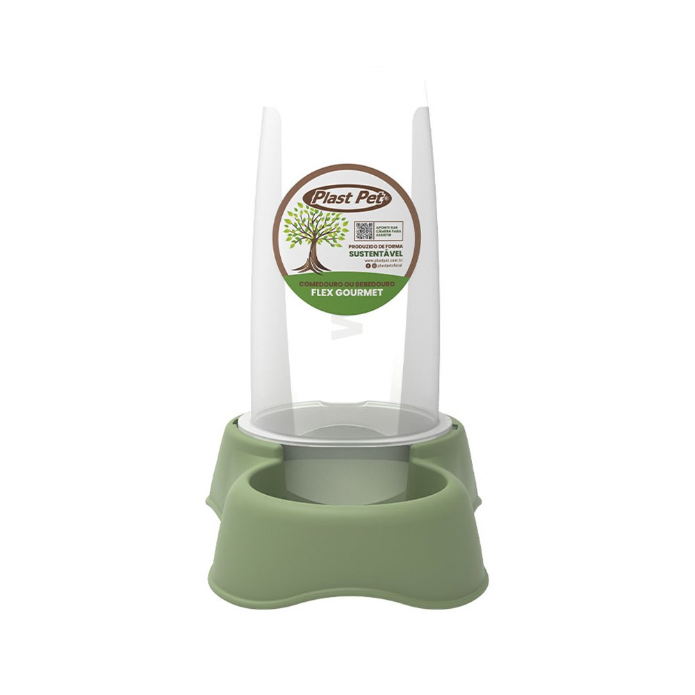 Comedouro ou Bebedouro Plast Pet Flex Gourmet Eco Verde Oliva para Cães e Gatos