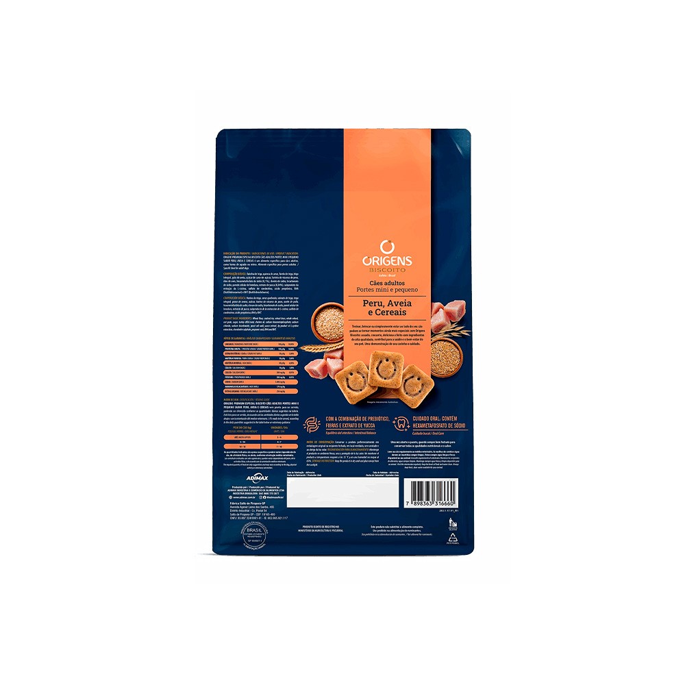 Biscoito Origens para Cães Adultos de Porte Mini e Pequeno Sabor Peru, Aveia e Cereais
