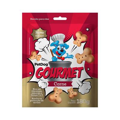 Biscoito Pet Dog Gourmet para Cães Sabor Carne 180g