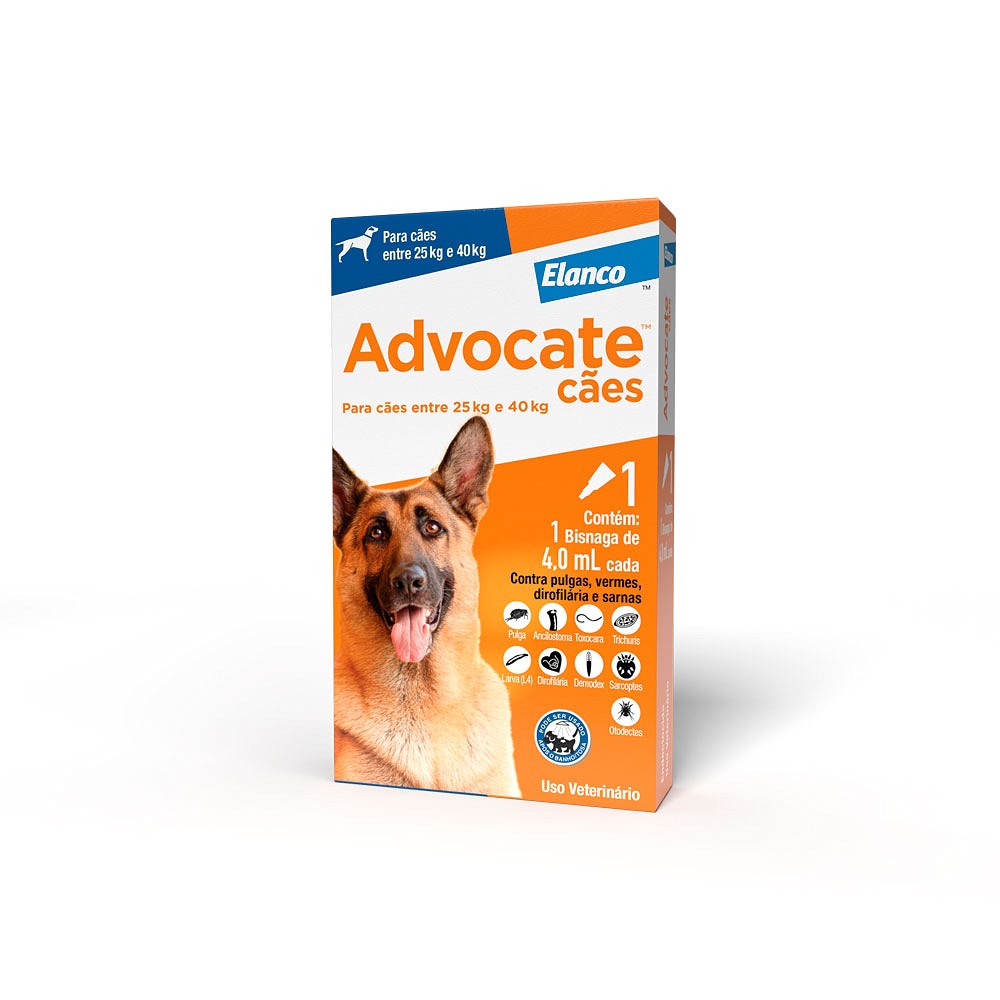 Antipulgas e Endectocida Advocate 4,0ml para Cães entre 25kg e 40kg 