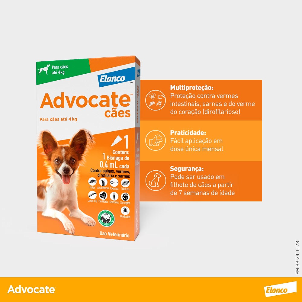 Antipulgas e Endectocida Advocate 0,4ml para Cães até 4kg 