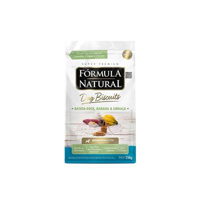 Biscoito Fórmula Natural Dog Biscuits para Cães Adultos de Pequeno Porte sabor Batata Doce Banana e Linhaça 250g