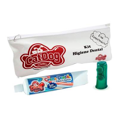 Conjunto de Higiene Dental Cat Dog para Cães e Gatos Sabor Tutti-Frutti - Cores Sortidas 