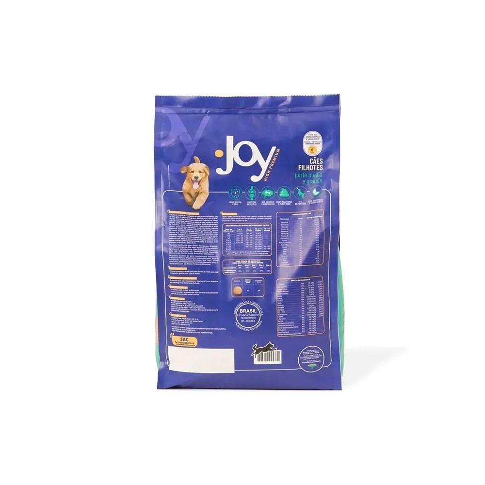 Ração Joy High Premium Cães Filhotes Raças Médias e Grandes Frango e Carne