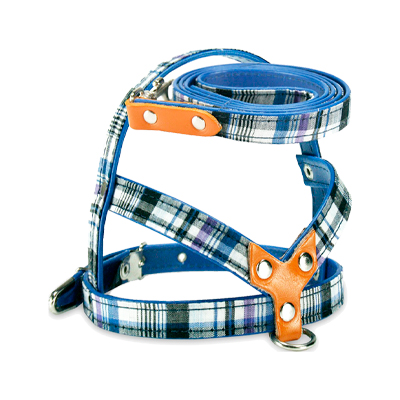 Peitoral com Guia AMF Cães Xadrez Azul 2