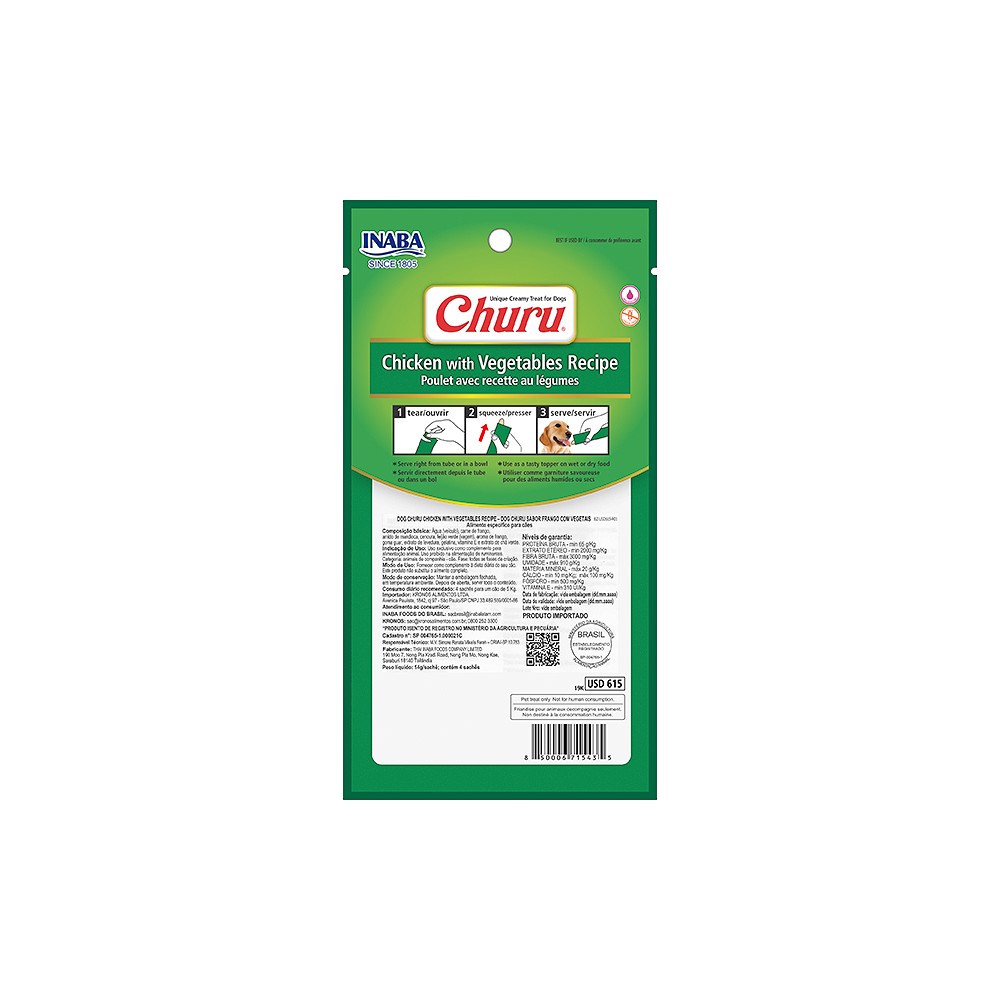 Petisco Cremoso Churu para Cães sabor Frango e Vegetais