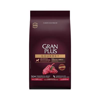 Ração Granplus Gourmet para Cães Adultos Porte Médio e Grande sabor Ovelha e Arroz 15kg