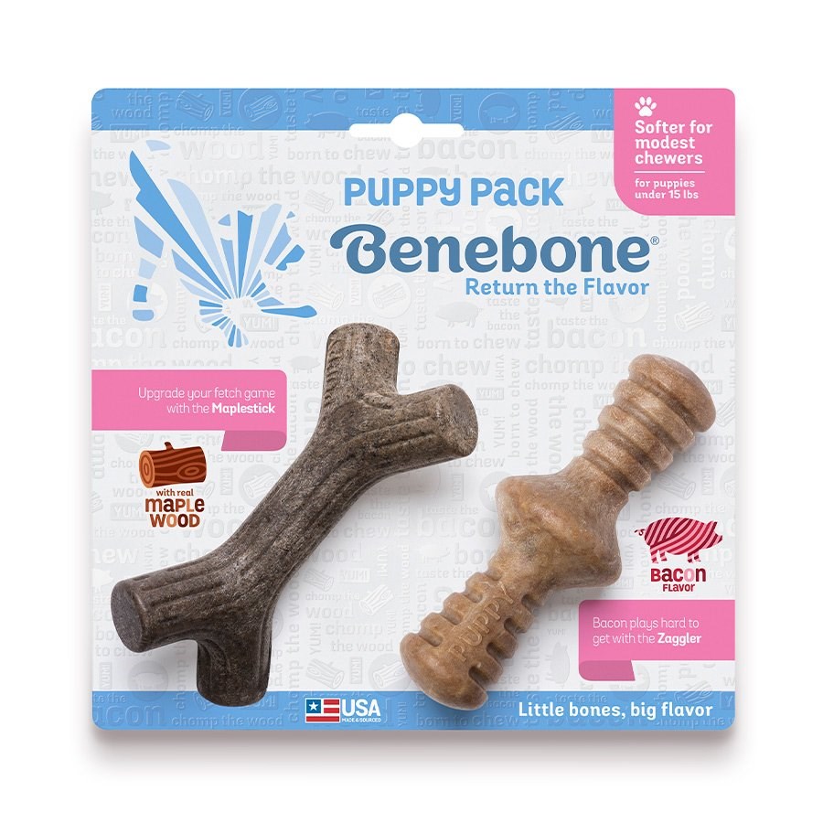 Brinquedo Benebone para Filhotes Tiny 2-Pack Map+Zag sabor Bacon