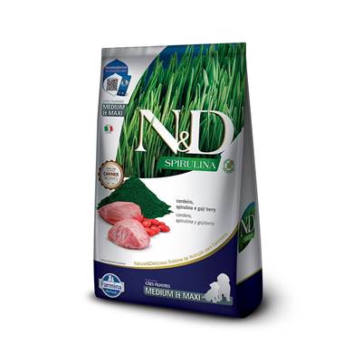 Ração N&D Spirulina para Cães Filhotes de Porte Médio e Grande sabor Cordeiro, Spirulina e Goji Berry 10,1kg