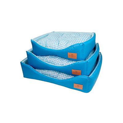 Cama Bonito pra Cachorro Europa Retangular Courino Xadrez Azul para Cães e Gatos P