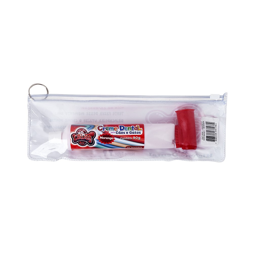 Conjunto de Higiene Dental Cat Dog para Cães e Gatos sabor Morango com Dedeira - Cores Sortidas