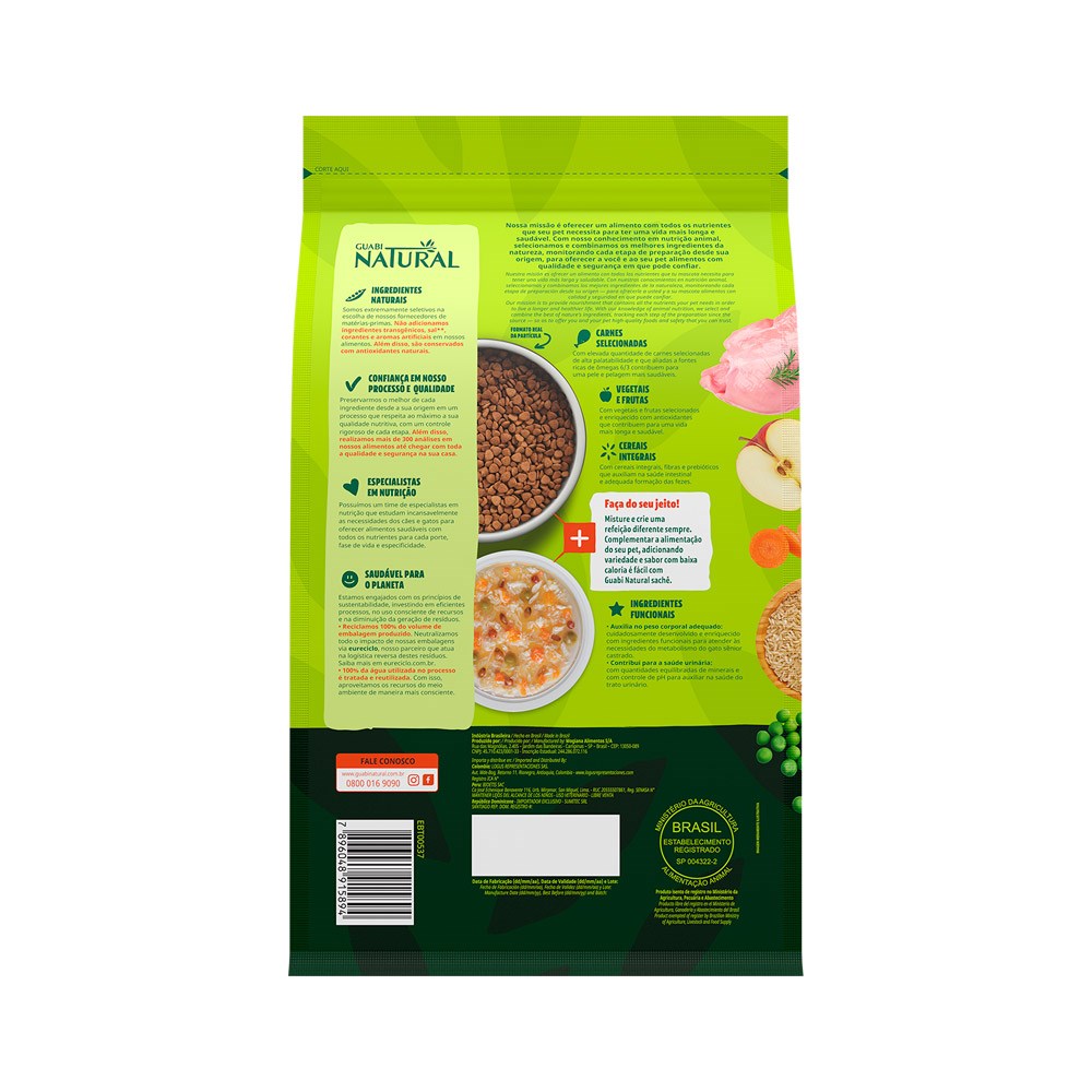 Ração Guabi Natural para Gatos Castrados Sênior sabor Frango e Arroz Integral