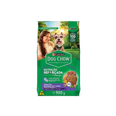 Ração Dog Chow Nutrição Reforçada para Cães Sêniors Sabor Carne, Frango e Arroz 900g